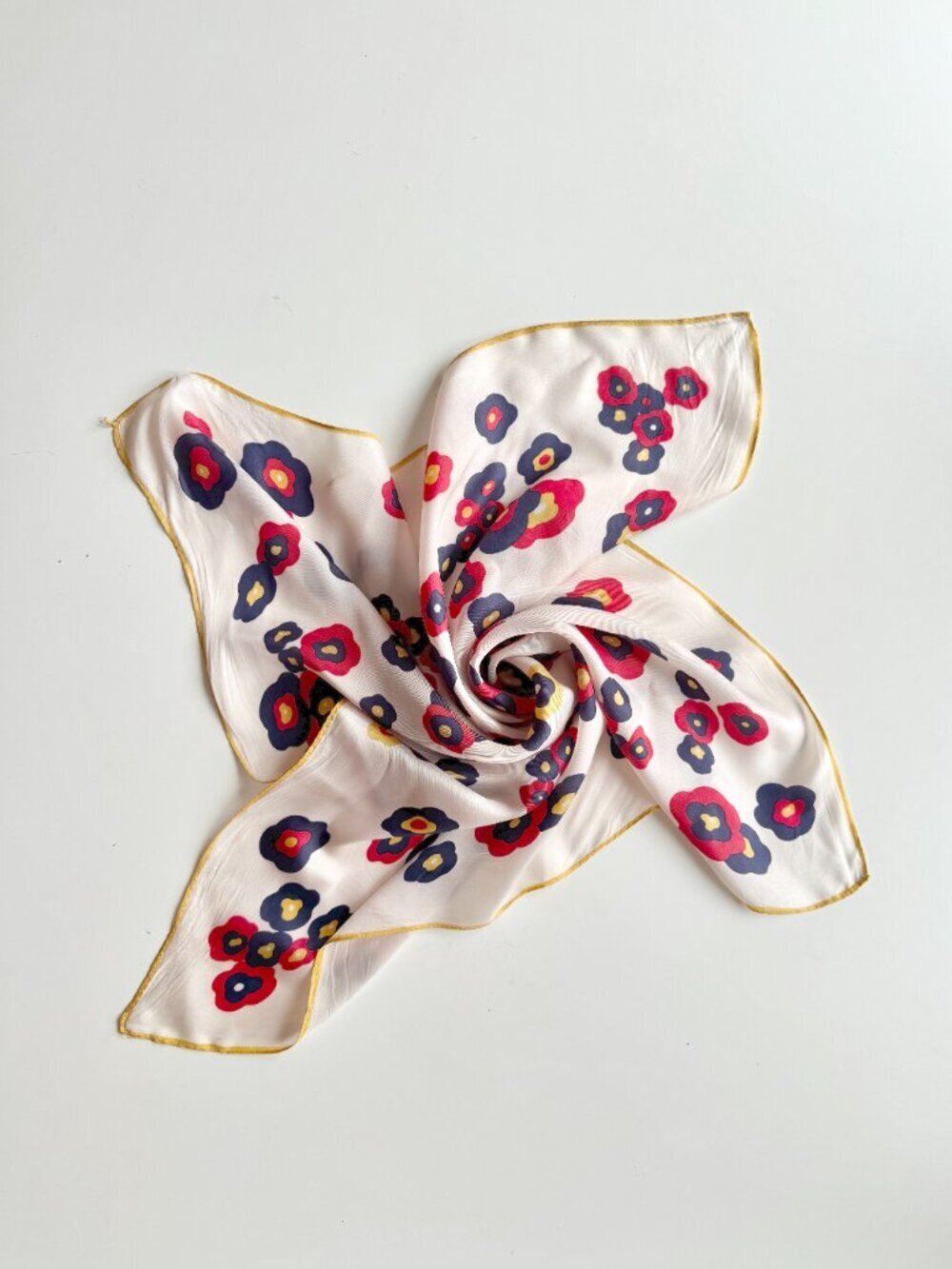 Vintage Unbranded Retro Floral Print Acetate Silk Twill 25" x 25" Square Scarf